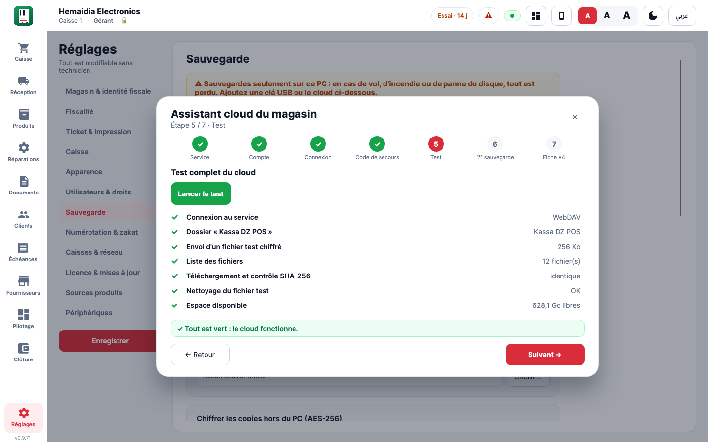Assistant cloud : test de sauvegarde réussi